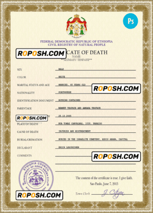Ethiopia vital record death certificate PSD template