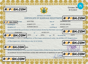 Ghana marriage certificate PSD template, fully editable