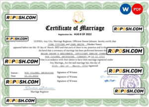 Guinea marriage certificate Word and PDF template, fully editable