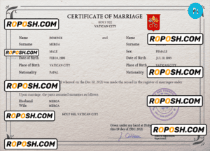 Holy See marriage certificate PSD template, completely editable