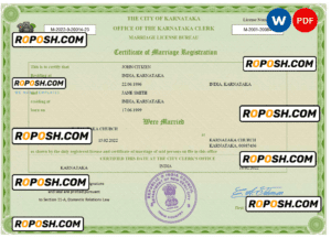 India marriage certificate Word and PDF template, fully editable