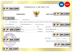 Indonesia marriage certificate Word and PDF template, completely editable