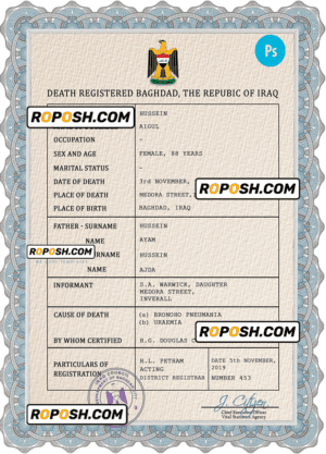 Iraq vital record death certificate PSD template