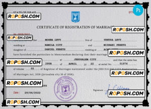 Israel marriage certificate PSD template, completely editable