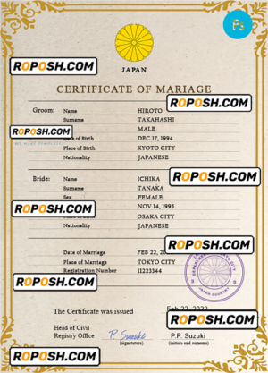 Japan marriage certificate PSD template, fully editable