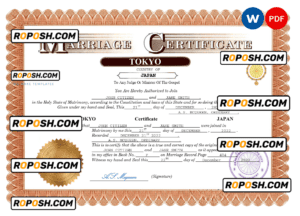 Japan marriage certificate Word and PDF template, fully editable