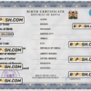 Kenya vital record birth certificate PSD template, fully editable