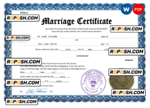 Kuwait marriage certificate Word and PDF template, completely editable