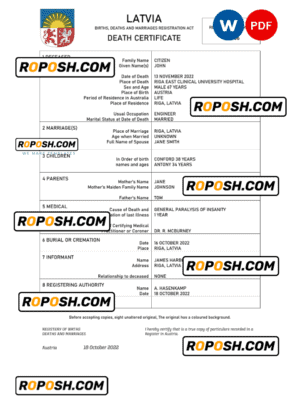 Latvia vital record death certificate Word and PDF template