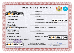 Luxembourg vital record death certificate PSD template