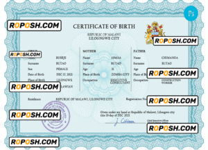Malawi vital record birth certificate PSD template
