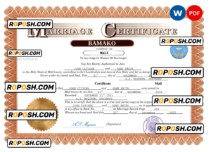 Mali marriage certificate Word and PDF template, fully editable