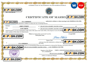 Marshall Islands marriage certificate Word and PDF template, fully editable
