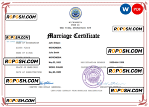 Micronesia marriage certificate Word and PDF template, fully editable