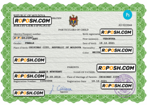 Moldova vital record birth certificate PSD template