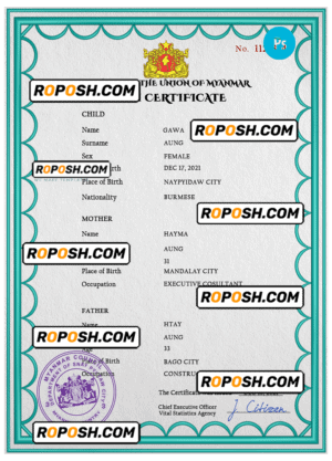 Myanmar vital record birth certificate PSD template