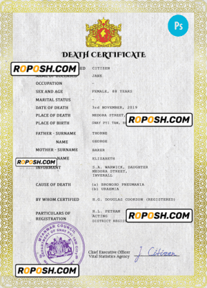 Myanmar death certificate PSD template, completely editable