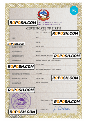 Nepal vital record birth certificate PSD template