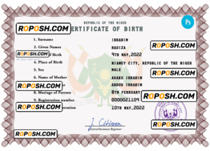 Niger vital record birth certificate PSD template