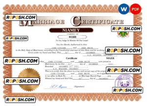 Niger marriage certificate Word and PDF template, completely editable