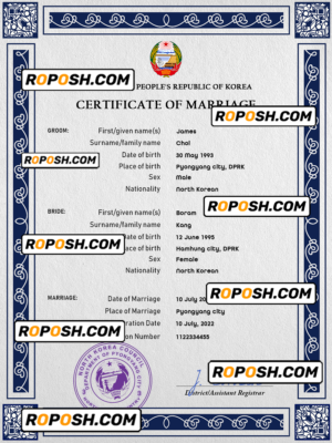 North Korea marriage certificate PSD template, completely editable