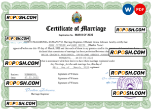 North Macedonia marriage certificate Word and PDF template, completely editable