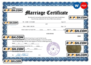 Oman marriage certificate Word and PDF template, completely editable