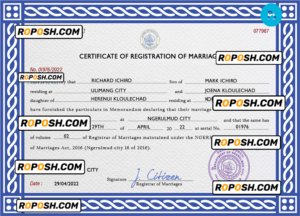 Palau marriage certificate PSD template, completely editable