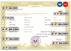 Palestine marriage certificate Word and PDF template, fully editable