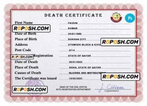 Qatar vital record death certificate PSD template