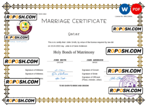 Qatar marriage certificate Word and PDF template, fully editable