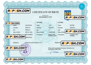 Romania vital record birth certificate PSD template
