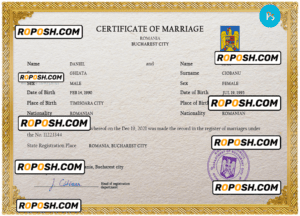 Romania marriage certificate PSD template, fully editable