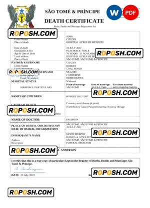 Sao Tome and Principe vital record death certificate Word and PDF template