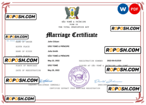 Sao Tome and Principe marriage certificate Word and PDF template, fully editable