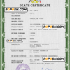 Sao Tome vital record death certificate PSD template, completely editable