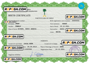 Saudi Arabia vital record birth certificate PSD template