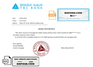 Georgia TBC bank account reference letter template in Word and PDF format