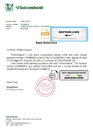 Vietnam Vietcombank bank reference letter template in Word and PDF format