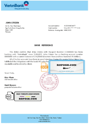 Vietnam Vietinbank bank reference letter template in Word and PDF format