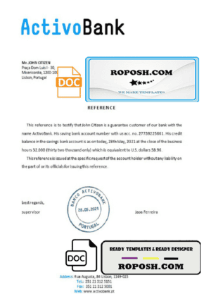 Portugal Activobank bank account reference letter template in Word and PDF format