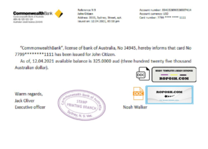 Australia Commonwealth bank account reference letter template in Word and PDF format