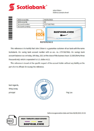 Hong Kong Scotiabank reference letter template in Word and PDF format