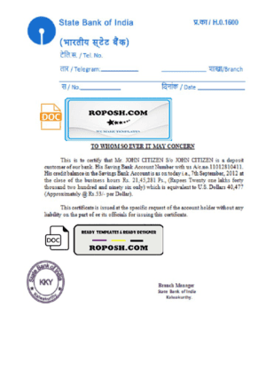 India State Bank of India reference letter template in Word and PDF format