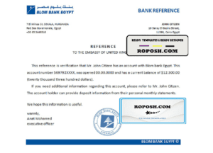 Egypt Blom Bank of Egypt bank account reference template in Word and PDF format (.doc and .pdf)