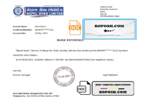 Nepal Nepal Bank bank reference letter template in Word and PDF format