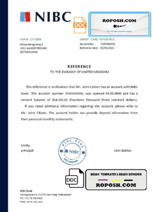 Netherlands NIBC Bank bank certificate template in Word and PDF format