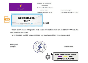 Nigeria Polaris Bank bank account reference letter template in Word and PDF format
