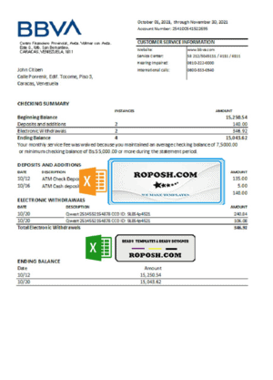 Venezuela BBVA bank reference letter template in Word and PDF format