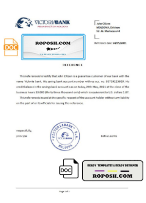 Moldova Victoriabank bank reference letter template in Word and PDF format